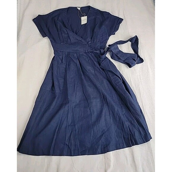 Grae Cove Dresses & Skirts - Grae Cove Linen Dress S Moody Blue Pockets V Neck Praire Cottagecore Eco NEW NWT